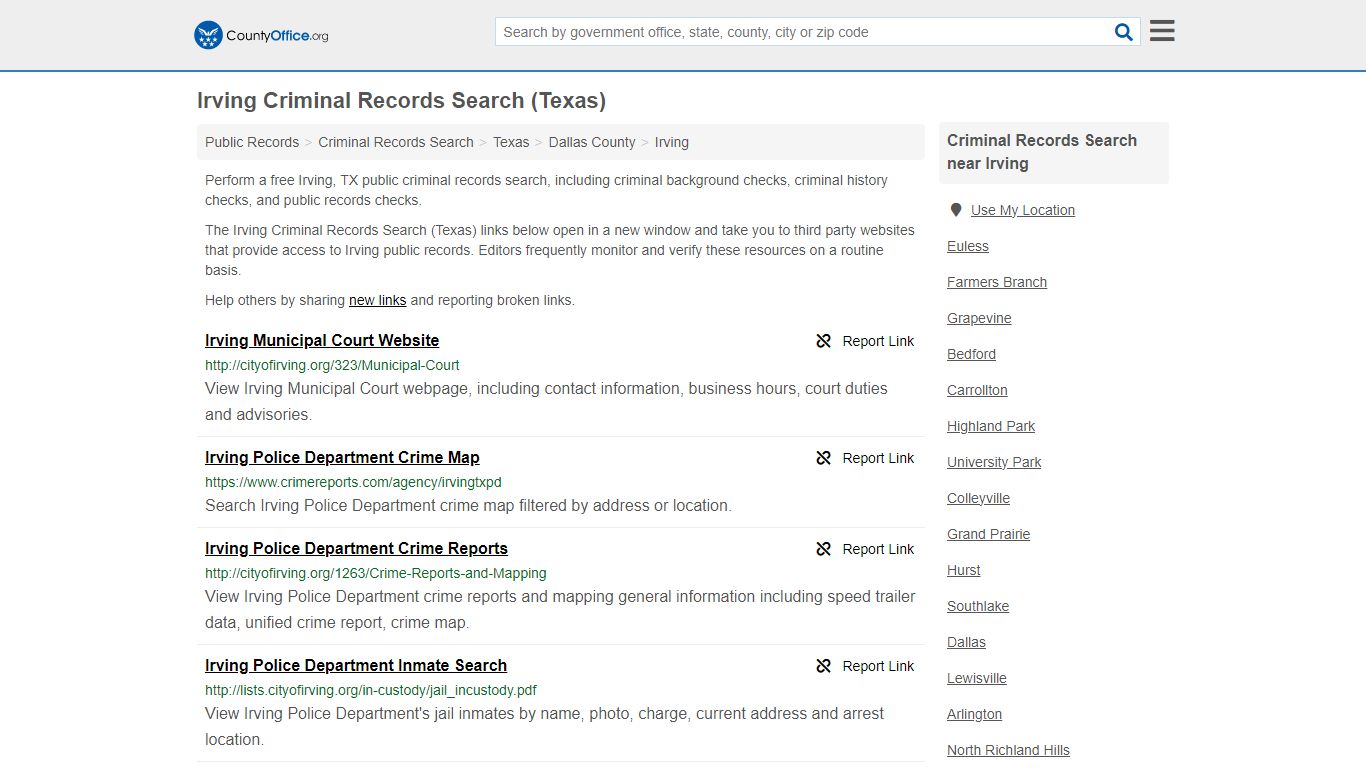 Irving Criminal Records Search (Texas) - County Office
