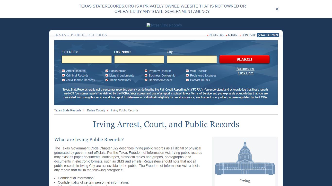 Irving Arrest and Public Records | Texas.StateRecords.org